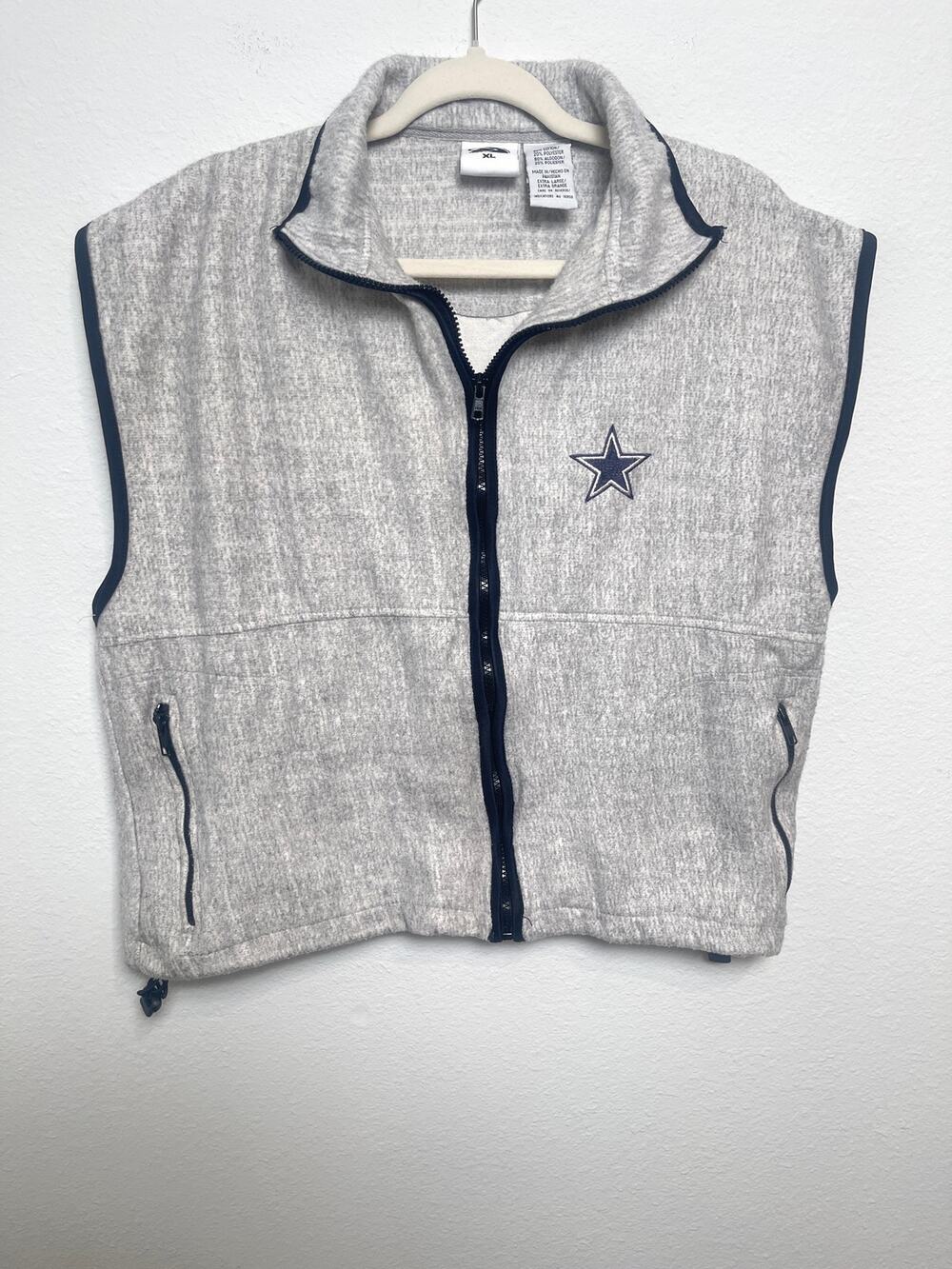 Dallas Cowboys Pro Edge Fleece Vest Womens XL NFL Gray Full Zip 90s Y2K
